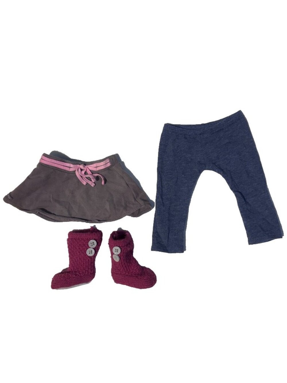 American Girl Doll Outfit Lot Skirt Leggings Pink Knit Boots 18" Doll Clothes